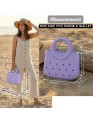 Mini EVA Beach Bag for Women - Cute Waterproof Rubber Tote Handbag for Vacation, Pool & Shower - Washable Mini Handbag for Sunscreen, Phone & Keys (Purple)(8 Inch) 